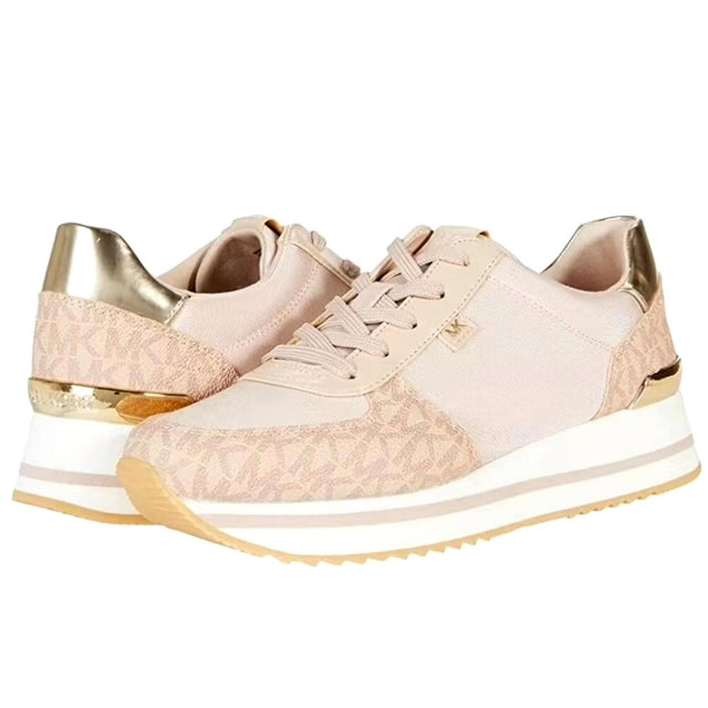 Michael Kors Monique Trainer Ballet 7.5 M Metallic Textile Lace-Up Signature NEW - Picture 2 of 8